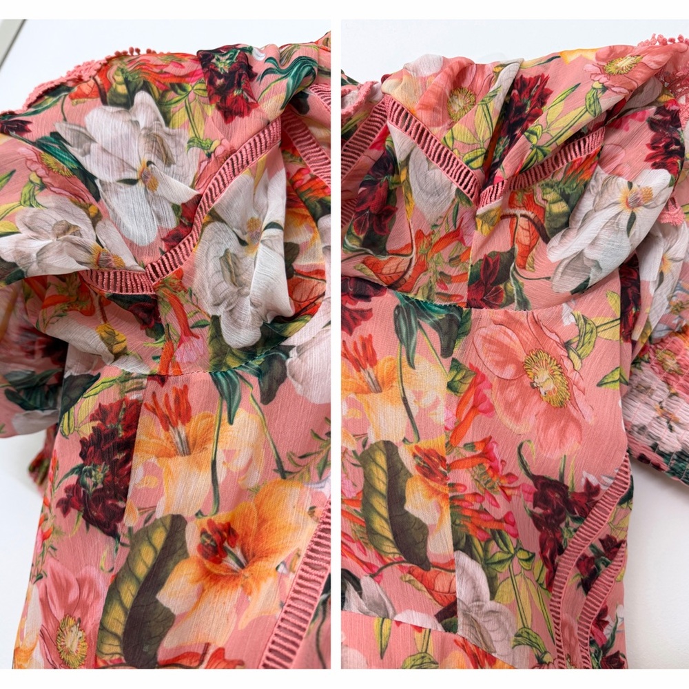 Alice + Olivia Brooke High Neck Maxi Dress Juniper Floral Rose Pink Lace Trim 0 - Picture 14 of 16